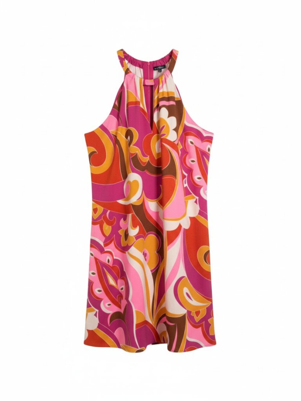 Express Retro 70s Psychedelic Swirl High Neck Keyhole Dress Wedding Guest Cruise